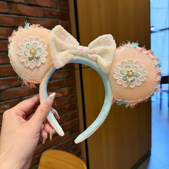 Deluxe Sequin Mickey-Style Ear Headbands for Women - Amusement Park Themed Bow Headbands, Cosplay & Party Hair Accessories (Mix & Match, Min. 3 pcs)
