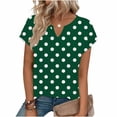 thumbnail image 5 of FRSASU Womens T Shirts Short Sleeve V Neck Polka Dot Printed Basic Tees Soft Casual Loose Fit Summer Fashion Tops Army Green, 5 of 6