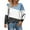 Blue, variant on Women's Color Block Square Neck Blouse with Puff Sleeves & Elastic Cuffs - Casual Stretch Top for Ladies