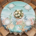 thumbnail image 2 of Summer Beach Round Tablecloth 60 inches Green Ocean Colorful Coral Shell Seaweed Starfish Sandy Waterproof Oil-Proof Table Cloth Round Table Cover for Holiday Party Picnic Dinner Decor Indoor Outdoor, 2 of 9