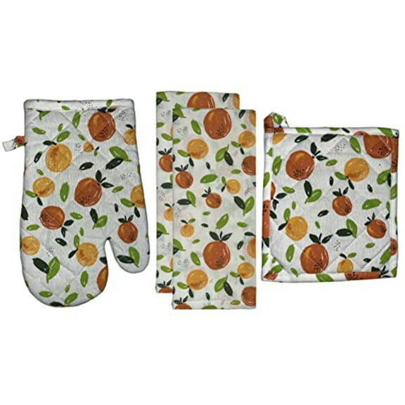 Set of 4, 100% Cotton Orange and Peach Design Kitchen Towel Set, Include 2 Kitch