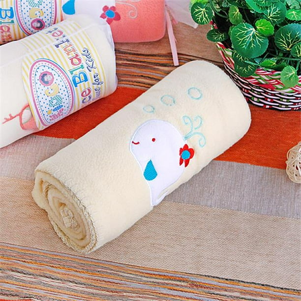 White Whale Yellow Embroidered Applique Coral Fleece Baby Throw Blanket