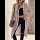thumbnail image 4 of Cárdigan de Punto Abierto con Mangas 3/4 Caladas para Mujer, Suéter , Top Gris Rosado Pálido XXXL, 4 of 9