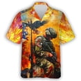 thumbnail image 2 of Camisa hawaiana con estampado 3D de águila y ganado para hombre, diseño gratuito de soldado con bandera de EE. UU., camisas hawaianas con solapa informal, blusa de manga corta, 2 of 4