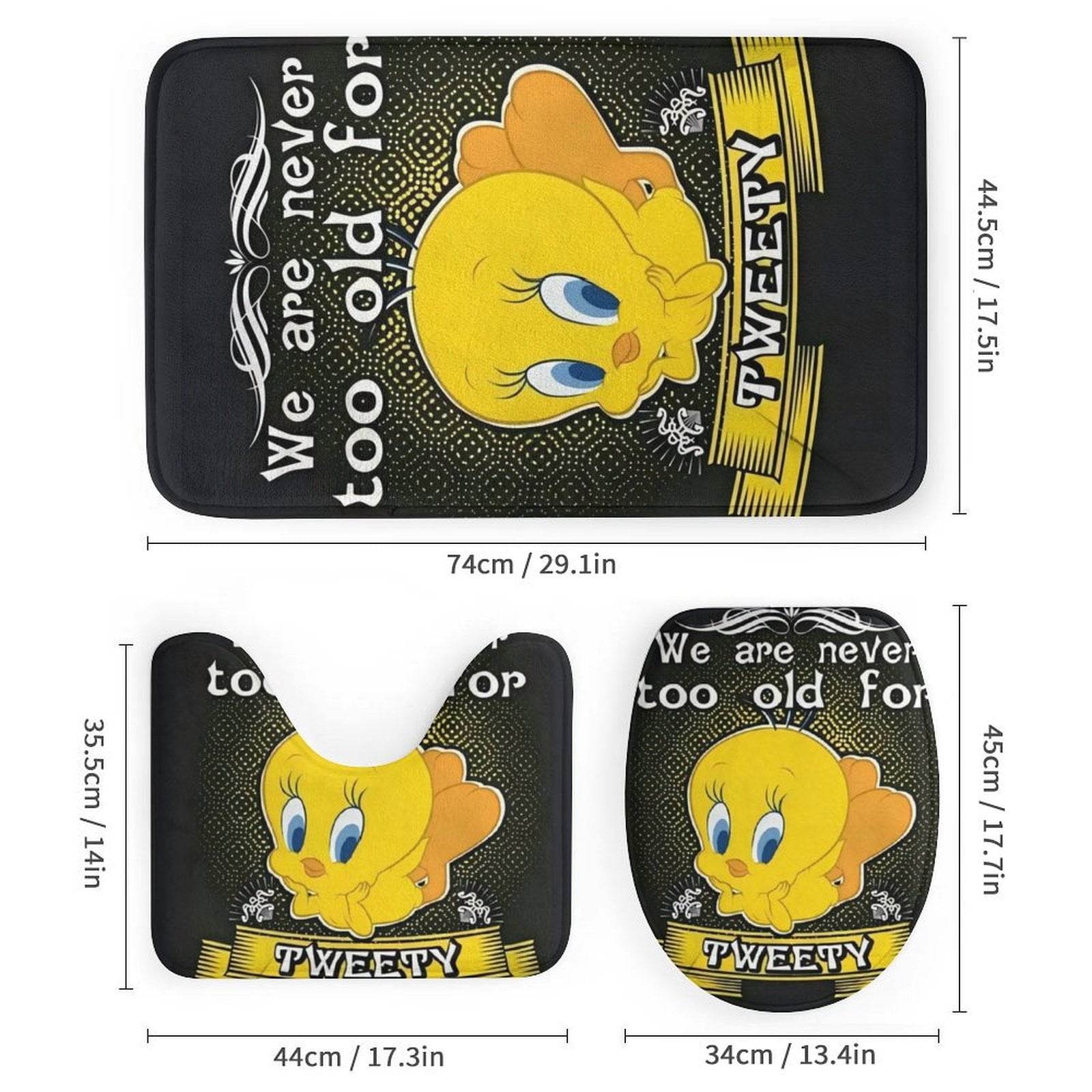 Tweety Bird Anime Shower Curtain 4 Piece Set with Carpet and Toilet Cover Waterproof Shower Curtain Bathroom Decoration 72 x 72inch