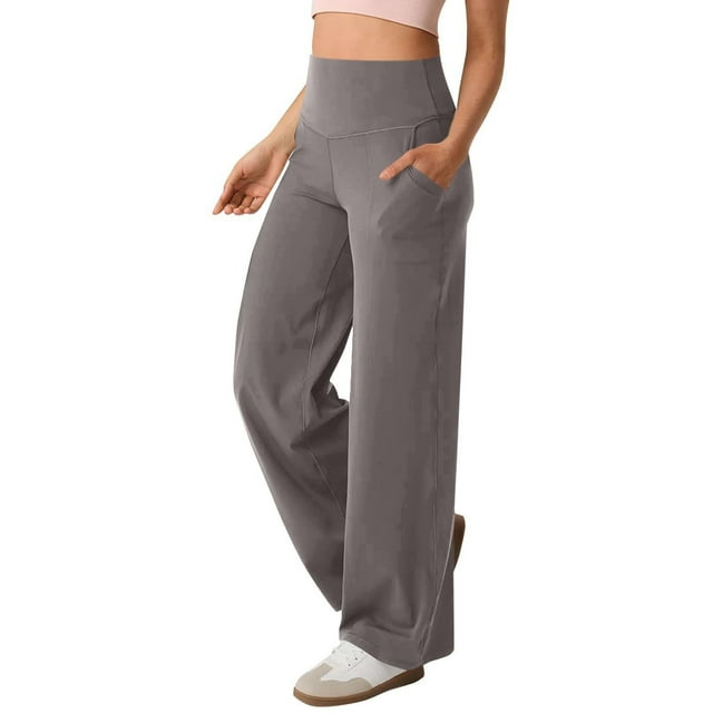 Pantalones de yoga de mujer de cintura alta y pierna ancha con bolsillos, pantalones de chándal holgados e informales