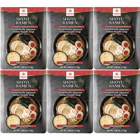 Hakubaku Authentic Japanese Ramen Noodle Soup, Shoyu, 3.88 oz, Pack of 6