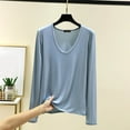 thumbnail image 2 of Feancey Plus Size Long Sleeve Tops for Women Modal Soft Undershirts Crewneck Casual Pullover Solid Color Loose Basic Tees Light Blue 5XL, 2 of 6