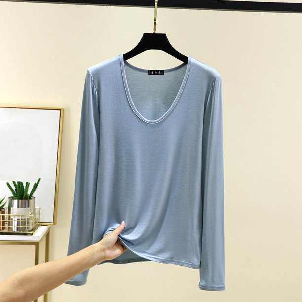 mfyjkho Tops Casuales Para Mujer, Camisa De Manga Larga De Color Liso Con Cuello Interior Informal Para Mujer Tops Para Hacer Ejercicio Para Mujer Xxxxl
