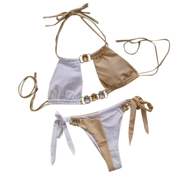 Trajes de Baño de Bikini de Mujer de Color Sólido Sexy de Moda Dividido con Pantalones, Nylon de Corte Alto para la Piscina de Playa Y las Vacaciones de Verano