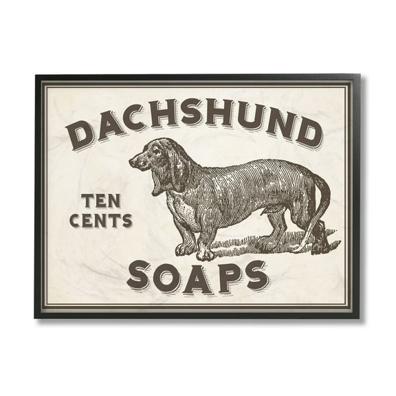 Stupell Dachshund Soap Vintage Sign Framed Texture Art 11 x 14