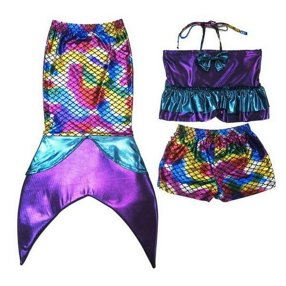 Wenchoice Purple & Yellow Mermaid Tail Swim Set - Toddler & Girls L(5-6Y)