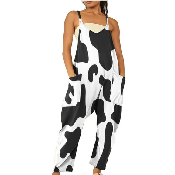 Womens One Piece Jumpsuits Casual Sleeveless Straps Crewneck Wide Leg Pants Jumpers With Pockets