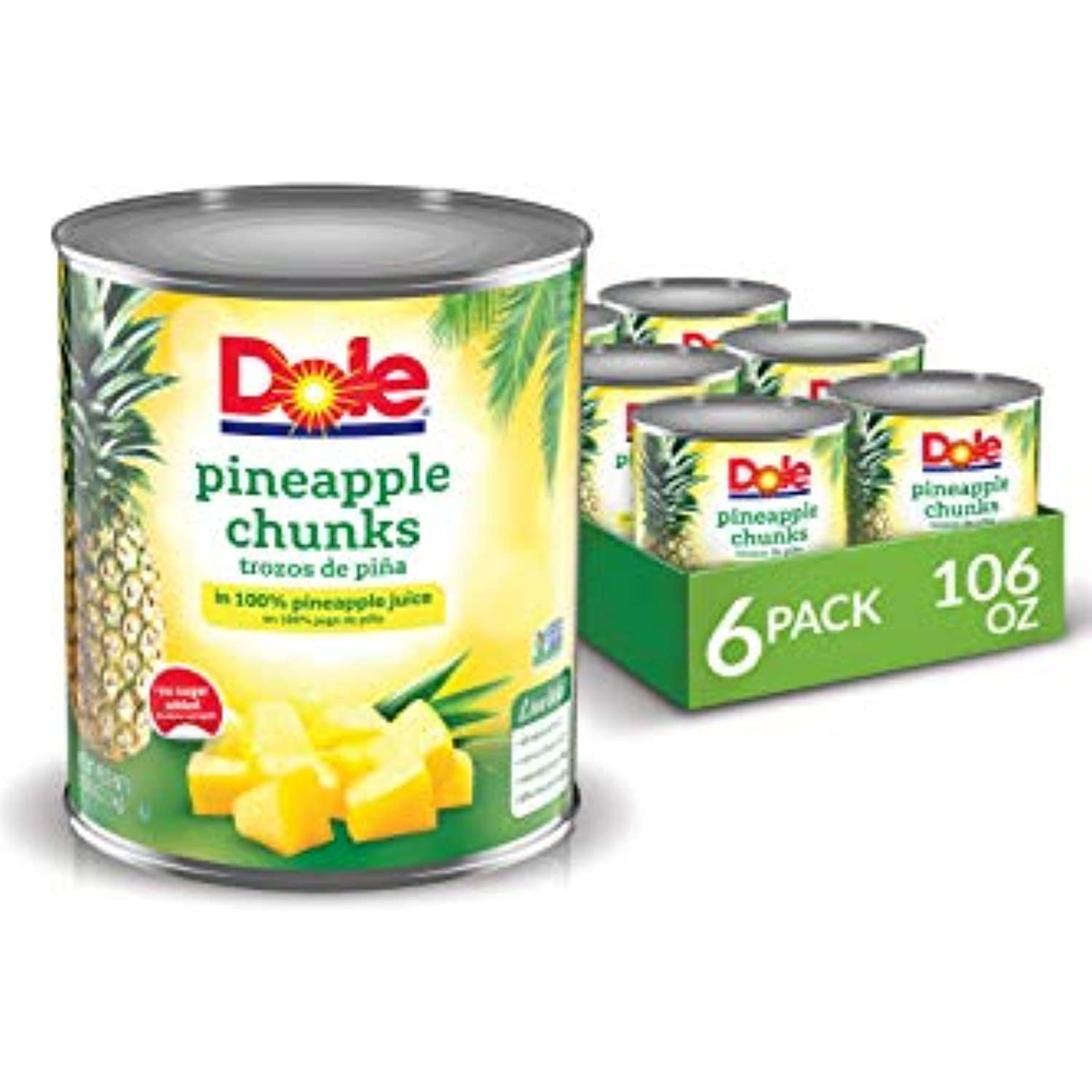 Dole Canned Pineapple Chunks In 100 Pineapple Syrup, 106 Oz Can, (Pack