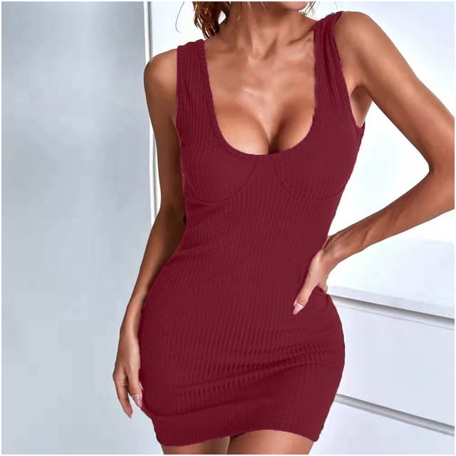 HKEJIAOI Robes Décontractées pour Femmes Offres Liquidation Robe d'Anniversaire Mode Femmes Décontractée Solide Mince Aguichant Col Carré Sans Bretelles Longue Robe Vin