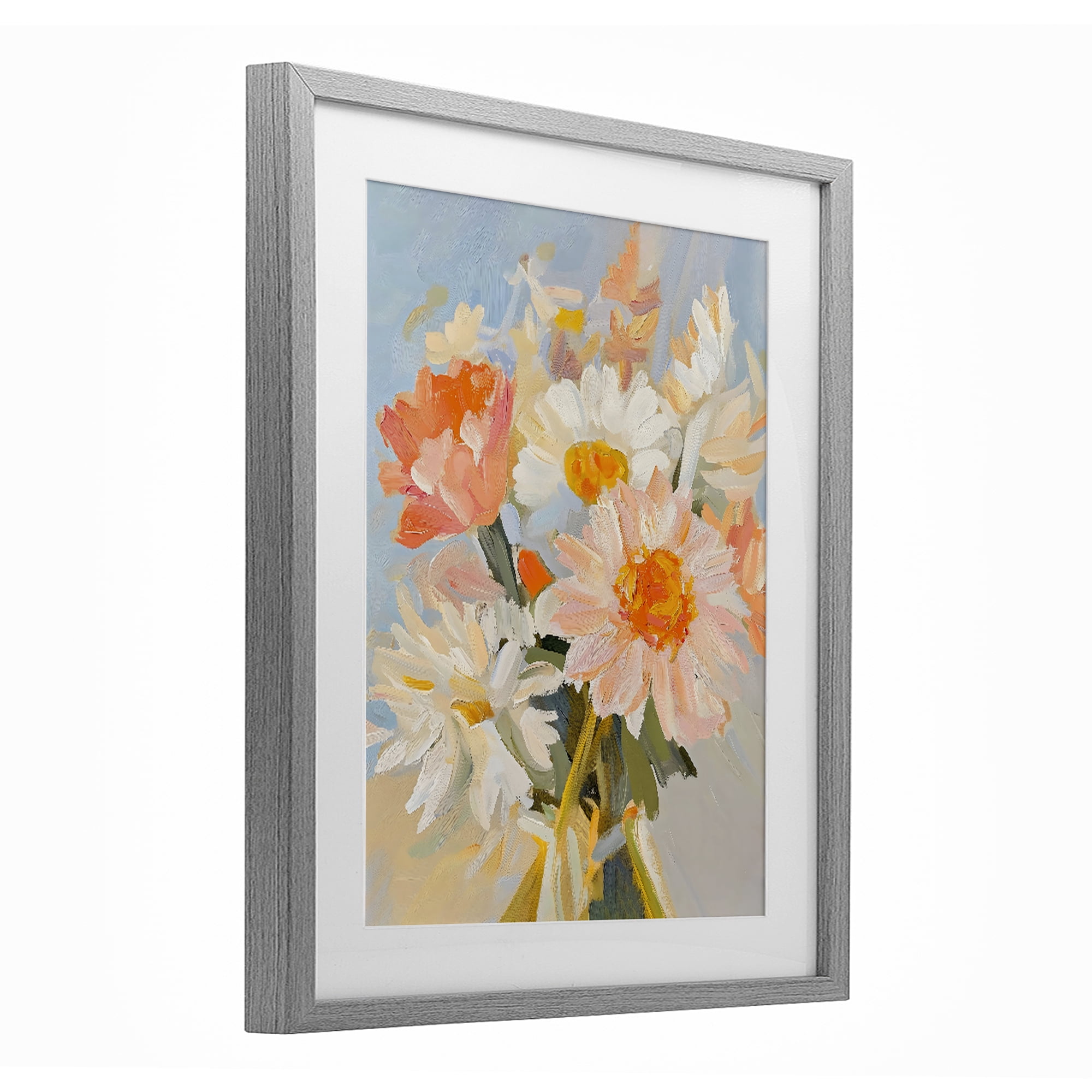 Stupell Industries Orange Spring Floral Bouquet Gray Framed Print Under Glass, design by The Prints Vibe