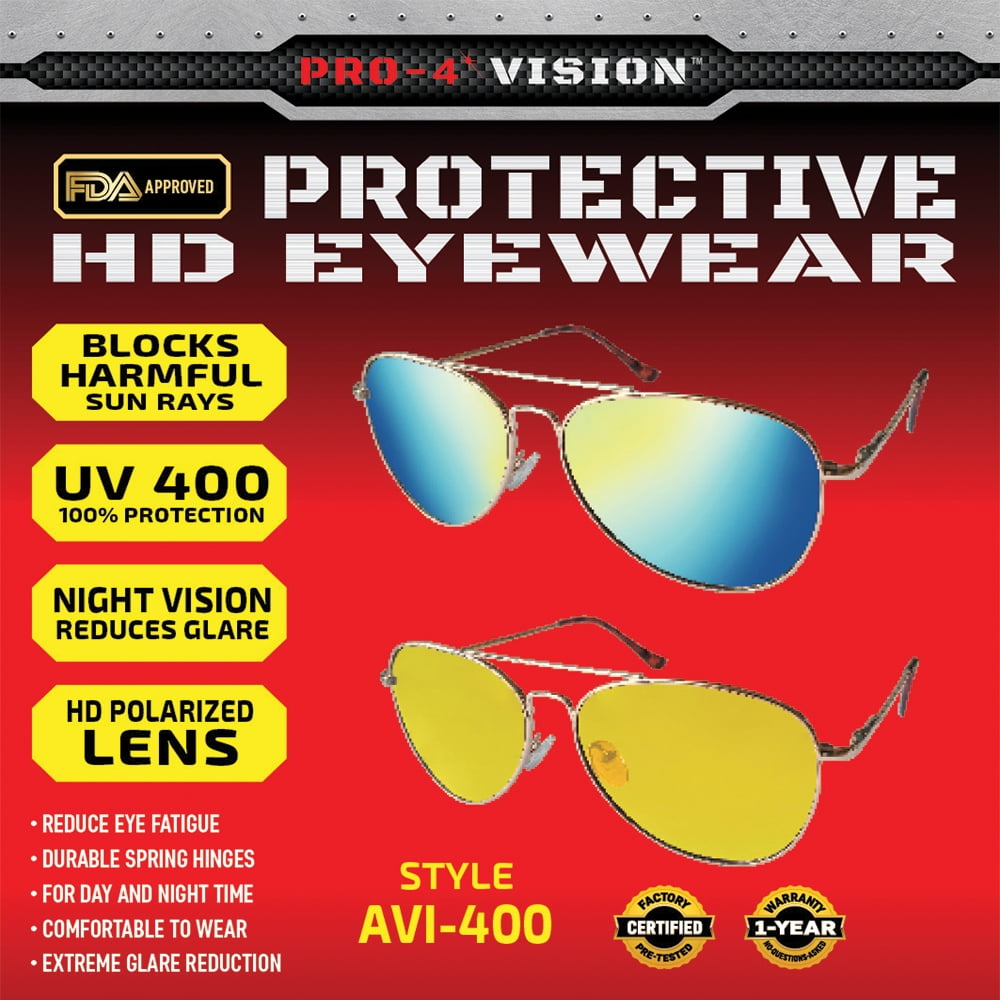 Aviator Polarized Sunglasses with Night Driving Glasses - 2 Pack