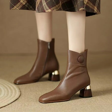 

Ankle Boots Women Ankle Boots Autumn And Winter Fashion Solid Color Simple Comfortable Pointed Toe Square Heel Thick Back Zipper