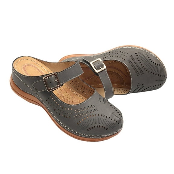 TAILTOSS 1 Pair Wedge Heel Sandals in Dark Grey for Casual and Daily Wear Women