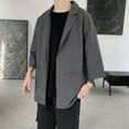 thumbnail image 4 of Men Spring Suit Jacket Men Suit Coat Solid Color Spring Summer Suit Jacket Single-button Lapel Design 3/4 Sleeve Loose Fit Casual Business Outerwear, 4 of 8