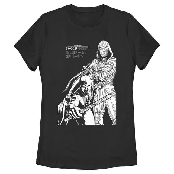 Women's Marvel: Moon Knight Duo Portrait Sketch  Graphic Tee Black Small