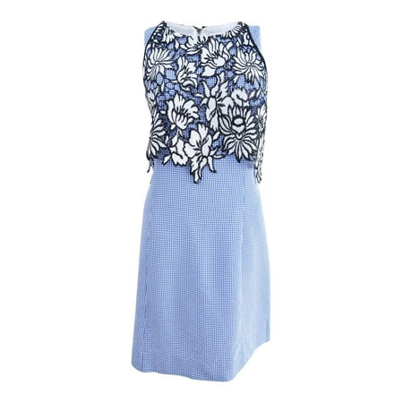 - Nicole Miller Women's Cold-Shoulder Lace Popover Dress (10, Blue/White)