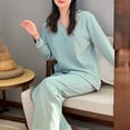 thumbnail image 2 of CQXIDFH Pajamas Set for Women Plus Size V-Neck Pajama Set with Built-in Support Long Sleeve Loose Casual Home Wear Soft PJ Loungewear Sleepwear, 2 of 6