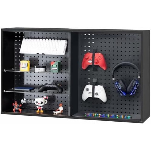Pegboard Cabinet with Glass Door, Wall Mounted or Freestanding Storage Display Case, Black, LF-GDPC1$$Home Decor, Kitchen, & Other