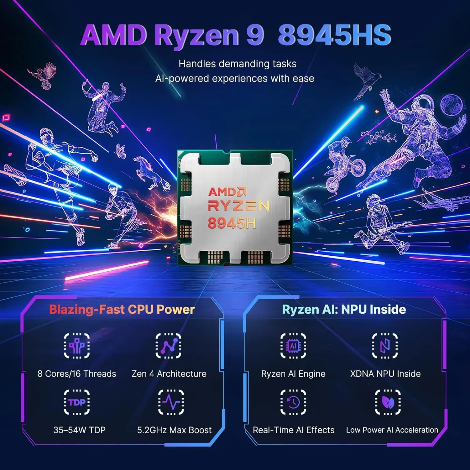 ESOOR 17.3" Gaming Laptop with AMD Ryzen 9 8945HS (Beats i9-13900H) 5.2GH Max Boost 16GB RAM 512GB SSD Featuring Radeon 780M Graphics for Seamless VR and AI-Enhanced Copilot+ Experience-Blue