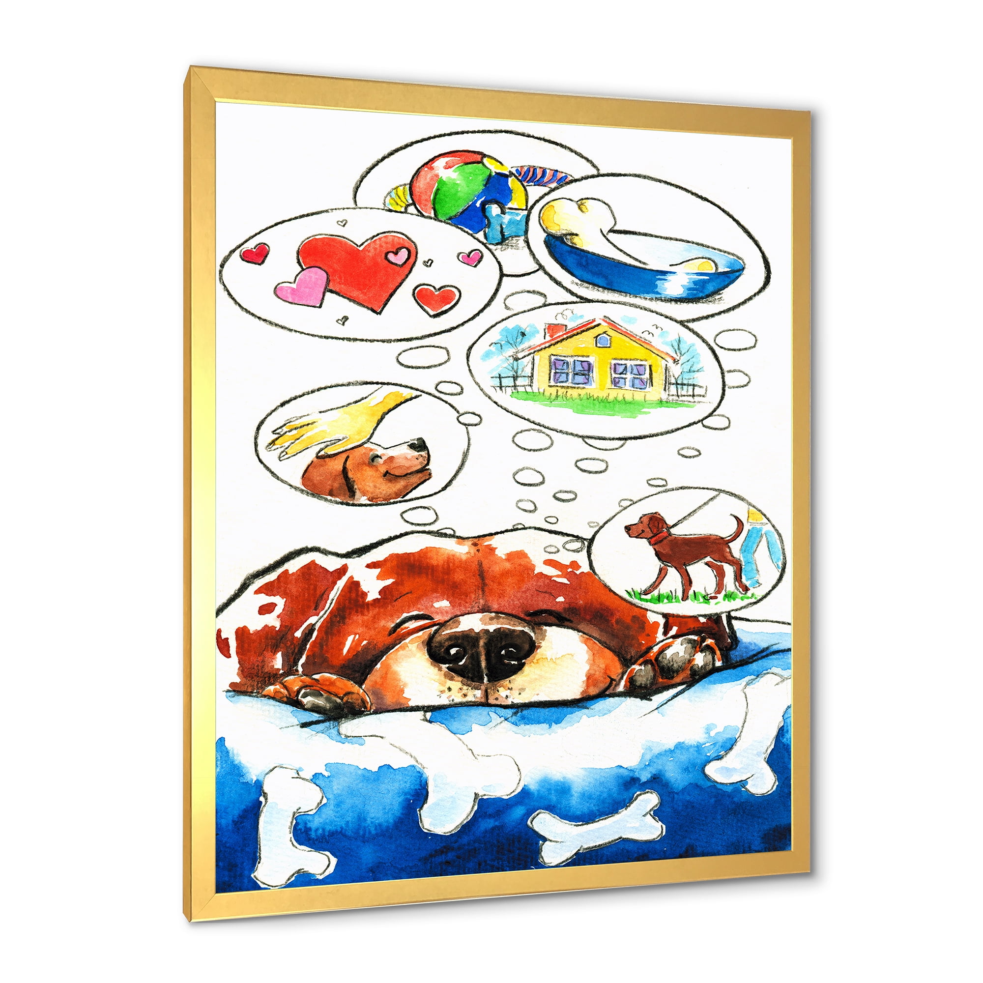 Designart 'Dog Having Dreams' Children's Art Framed Art Print