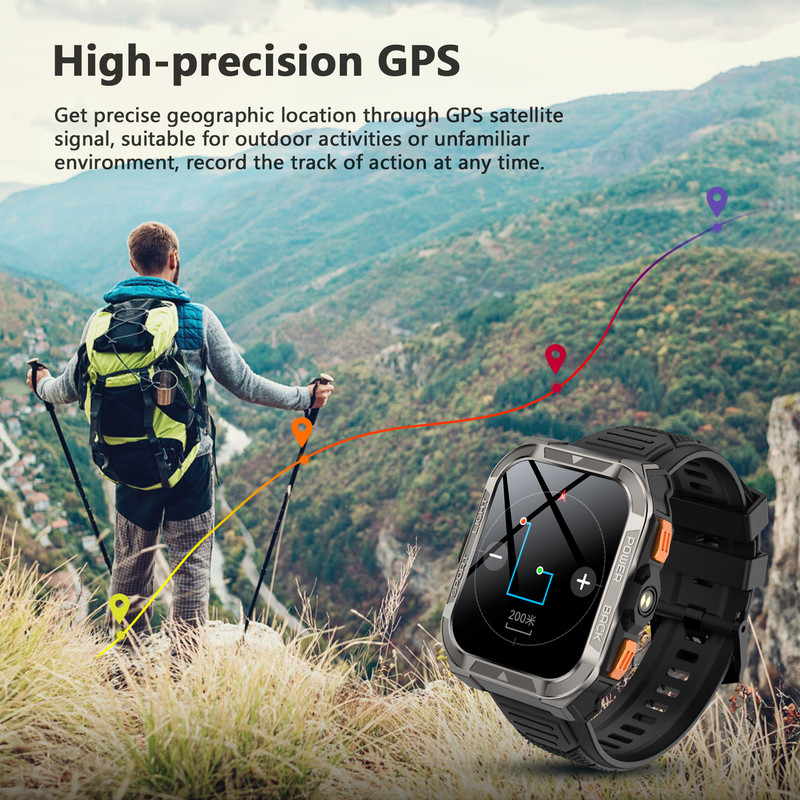 IOWODO 1ATM Waterproof Smart Watch with GPS,Compass, Altitude,Air Pressure170+ Sports Mode 900mAh Battery,Metal Body Rugged Military Smartwatch Compatiable for Andriod iOS Gray