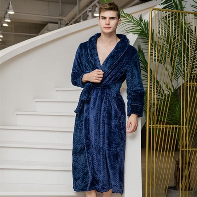 Bata de baño de otoño e invierno, camisón alargado y grueso para mujer, pijama de franela para hombre, bata de baño de terciopelo cálida para el hogar