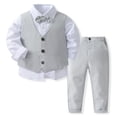 thumbnail image 4 of Boys Formal 3 Piece Suit Set, Classic Vest Pants and Shirt Outfit for Kids, Wedding Party and School Event, Age 1-7 Years Light Ashy 80, 4 of 9