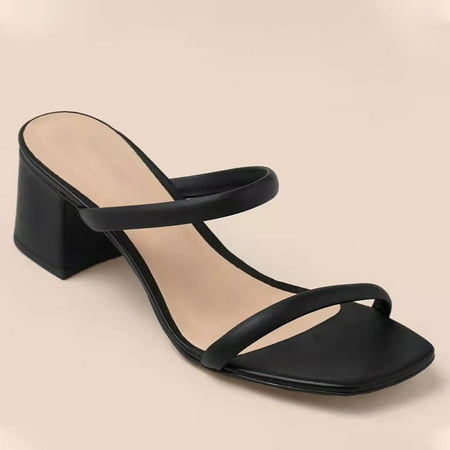 

HIMIWAY Black Heels Summer Square with Slippers Fashion Sexy Versatile Sandals Women Black 39