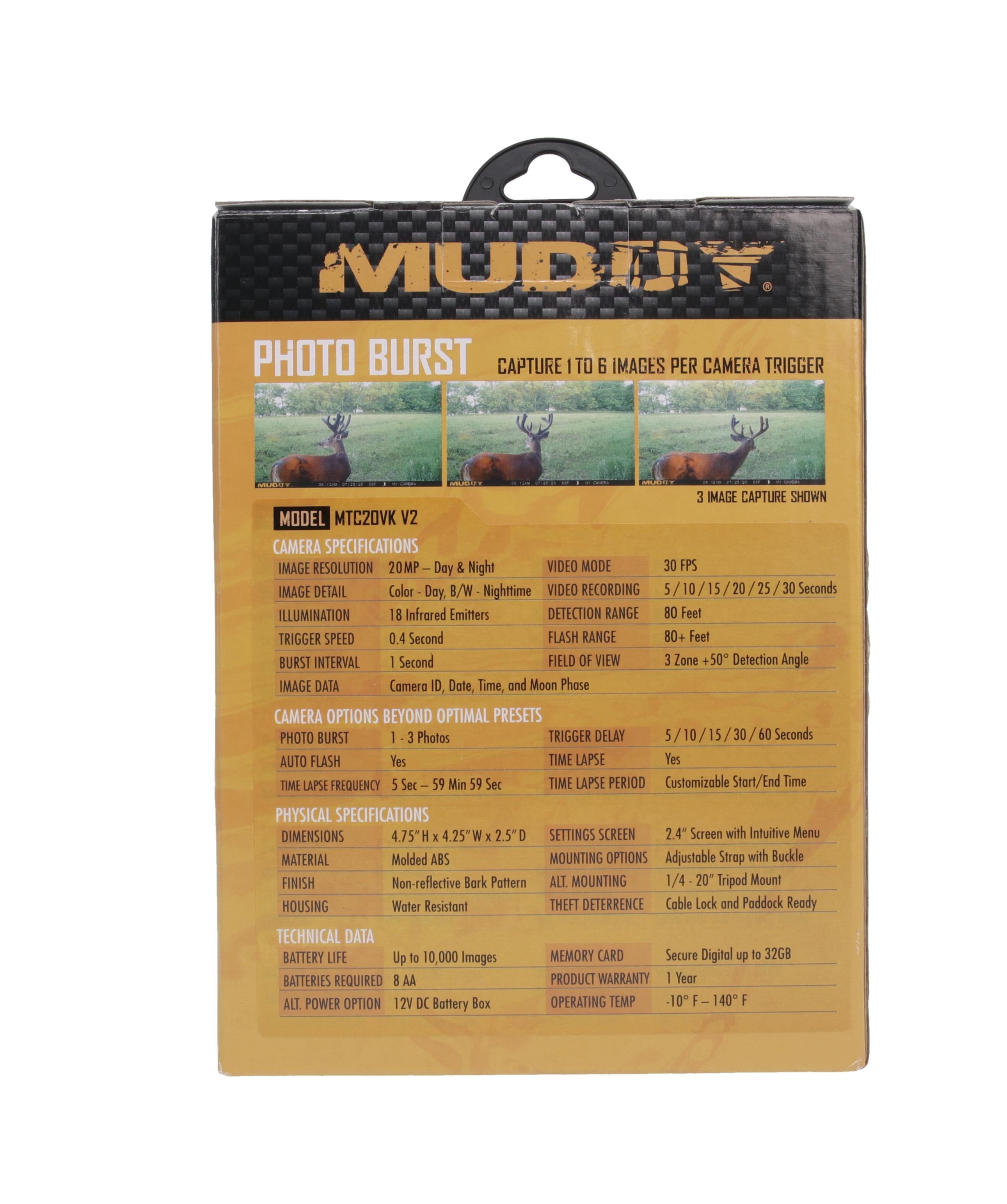 Muddy Pro Cam 20 Combo - 20 MP & 720 Video at 30FPS 0.5 Sec Trigger Speed 80Ft Detection IR Range Durable Hunting Outdoor Scouting Trail Camera, 8 AA Batteries & 16GB SD Card Included