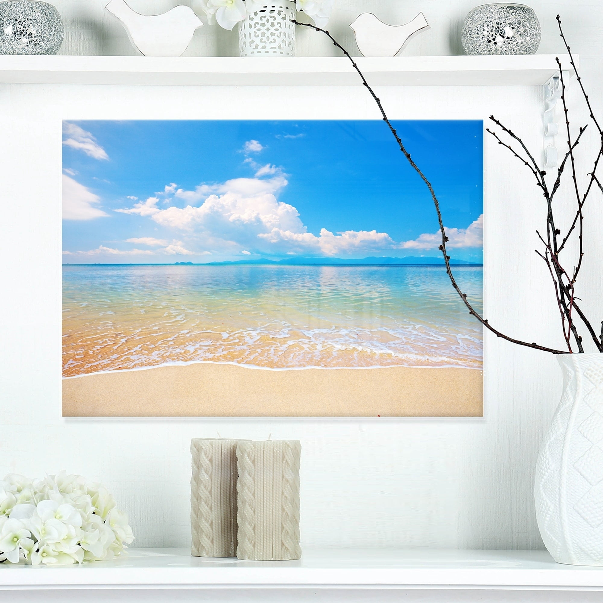 Designart 'Large Clouds Over Calm Beach' Metal Wall Art