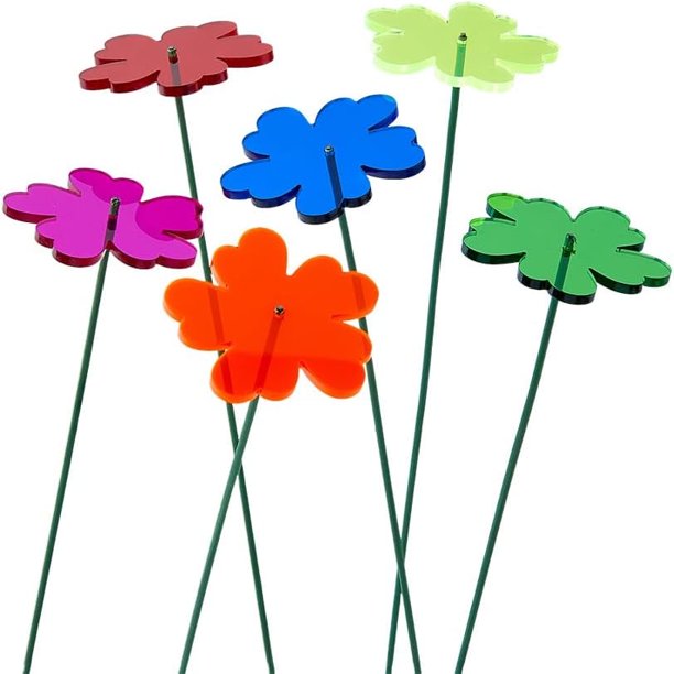 24 estacas decorativas para jardín, 6 colores, de 5 cm de ancho y 25 cm de alto, ideales para decorar jardines, plantas, flores, adornos para exteriores, césped, patios y caminos.
