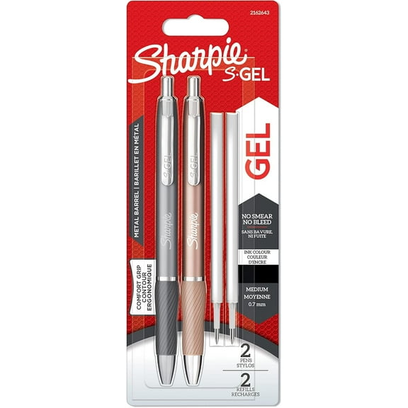 Sharpie S-Gel | Metal Gel Pens | Medium Point (0.7mm) | Steel Grey & Rose Gold | Black Ink | 2 Pens & 2 Gel Pen Refills