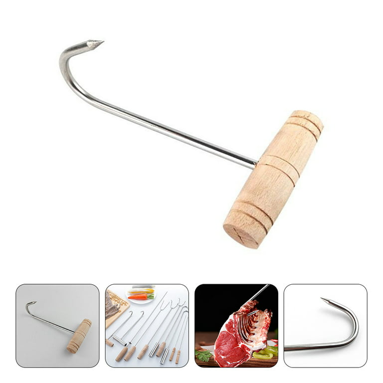 1pc Stainless Steel Meat Hook Wooden Handle T Shaped Hanging Hook Butcher  Hook (Random Pattern of Wooden Handle)