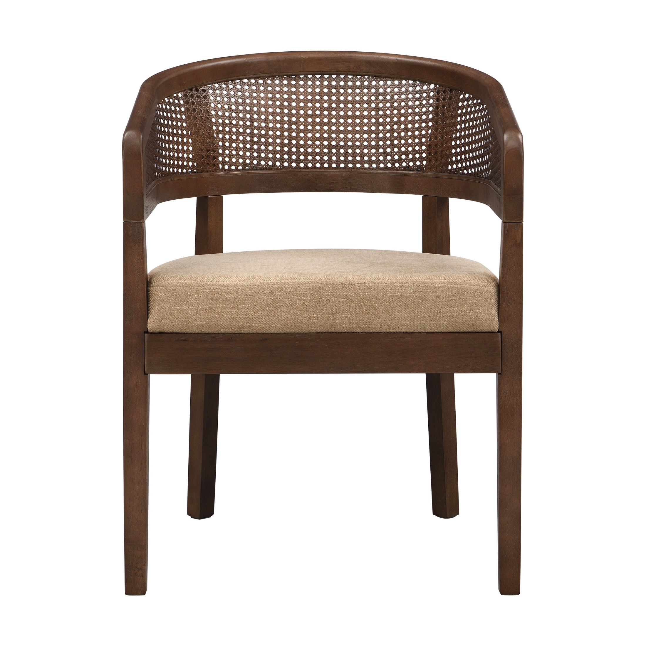 Christopher Knight Home Rattan Curved Back Dining Chairs, Wood Frame with Cushion, Walnut+Light Brown, Set of 2