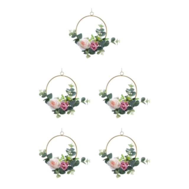VONKY Metal Ring Hoop Wreath Garland With Realistic Artificial Roses Timeless Beauty Artificial Rose Flowers Artificial Flower Y892round 5Set
