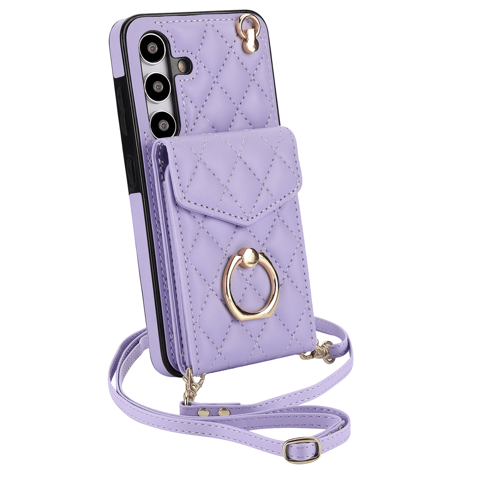 Asuwish Wallet RFID Blocking PU Leather Cell Phone Case with Tempered Glass Screen Protector, Wrist Strap for Samsung Galaxy S24 Plus, Purple