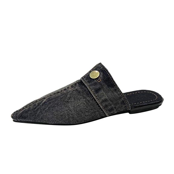 Anuirheih Clearance Slip on Sandals Women,Women's Flat Bottom Shoes Comfortable Sandals Pointed Denim Half Slippers(Black)