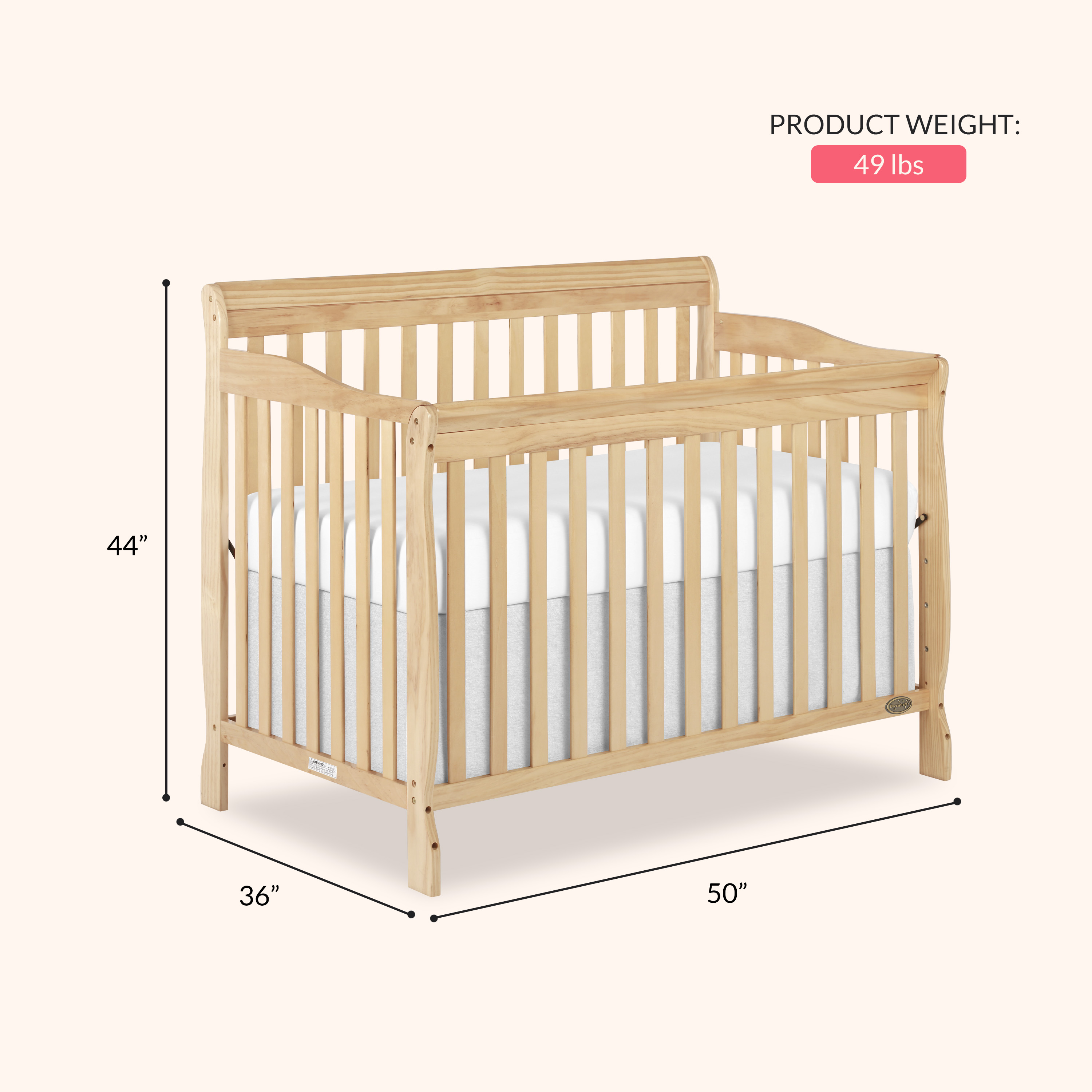 Dream On Me Ashton 5-in-1 Convertible Crib, Natural, Greenguard Gold and JPMA Certified
