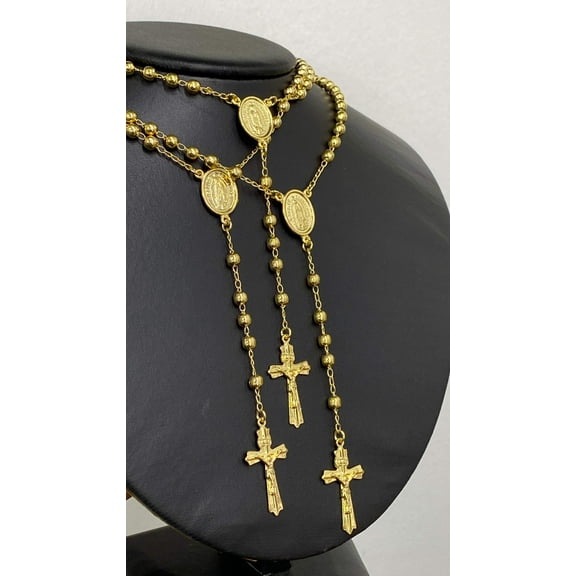 Virgen de Guadalupe Rosary Necklace 24" Gift For Mens Womens Gold Filled