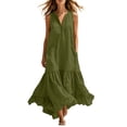 thumbnail image 2 of ClodeEU Women's Sleeveless V Neck Tiered Ruffle Maxi Dress with Pockets,Casual Loose Flowy Swing Dress Army Green,Women's Plus L, 2 of 6