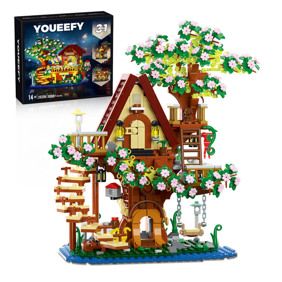 Creator 3 in 1 Cherry Blossom Tree House Building Blocks for Adults & Teens 14 , 1000  PCS DIY Architecture Model with LED Lights, Miniature Decor Gift for Birthday & Christmas