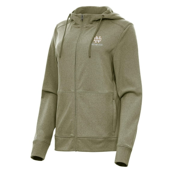 Women's Antigua Olive Notre Dame Fighting Irish Seeker Full-Zip Hoodie