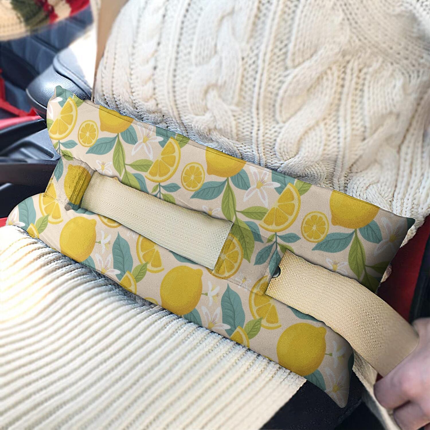 Fresh Lemon Print Seatbelt Pillow - Post-Surgery Mastectomy & Heart Surgery Recovery Cushion - Soft Modern Car Travel Pillow