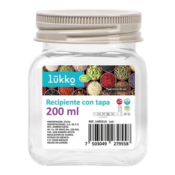 Bote Lukko de Plástico Cuadrado con Tapa 200ml